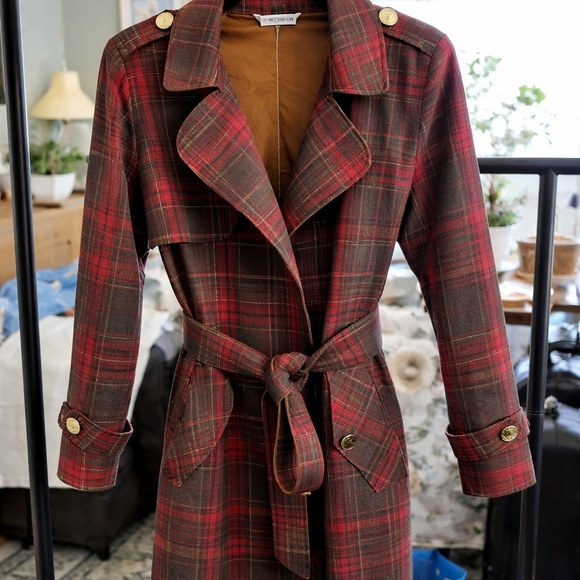 Nygard Collection Jackets & Blazers - Women's Red Plaid Trench Coat